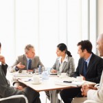 Team of business workers at a meeting